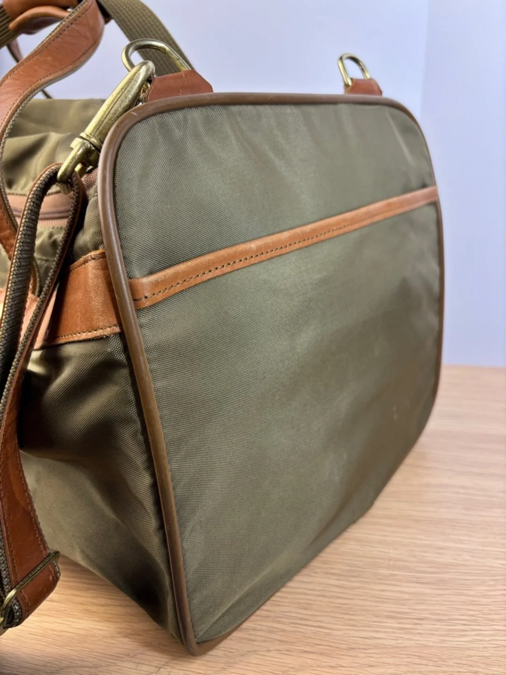 Vintage Hartmann Weekender Duffle Durable Olive Green Ballistic Nylon w/Leather